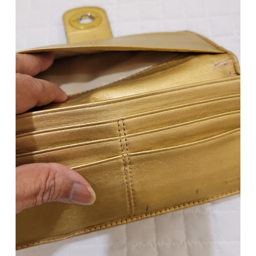 VTG Coach Signature‎ C Turnlock Envelope Wallet Khaki Brown Canvas Gold Trim Hot - Picture 12 of 16